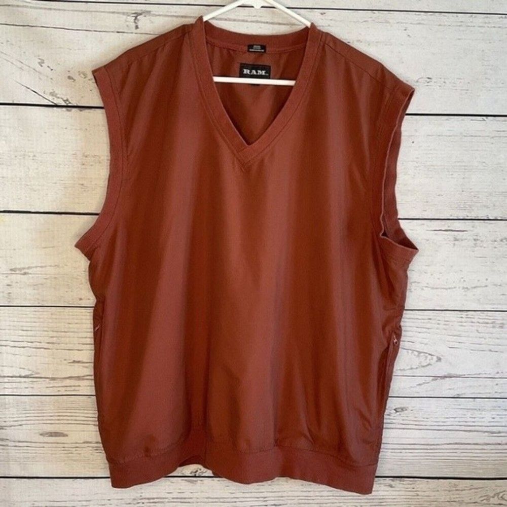 Vintage Ram V- Neck Performance Golf Windshirt Vest Mens Size XL Burnt Orange‎